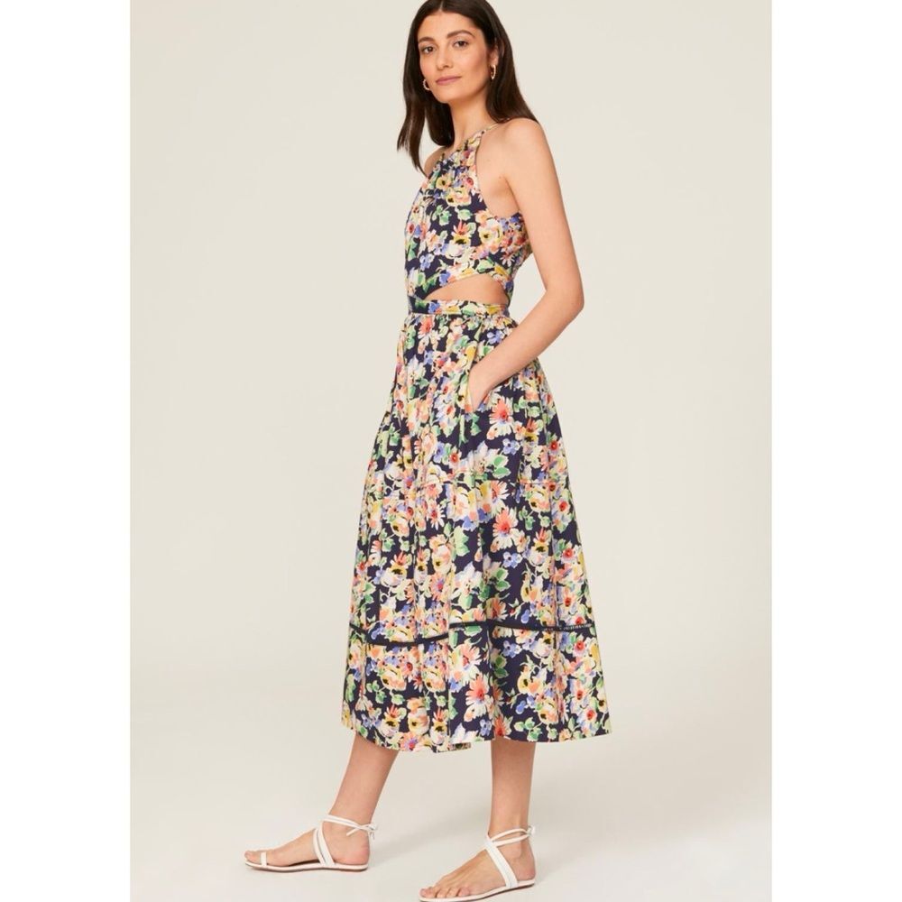 Somethingg Navy Floral Midi Dress
